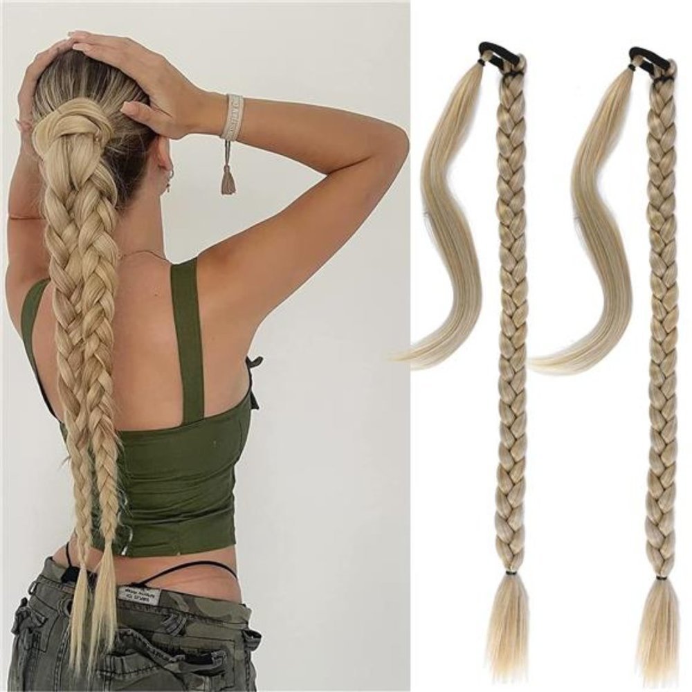 💘Ponytail Extension 2PCS Long Braided Dark Blonde